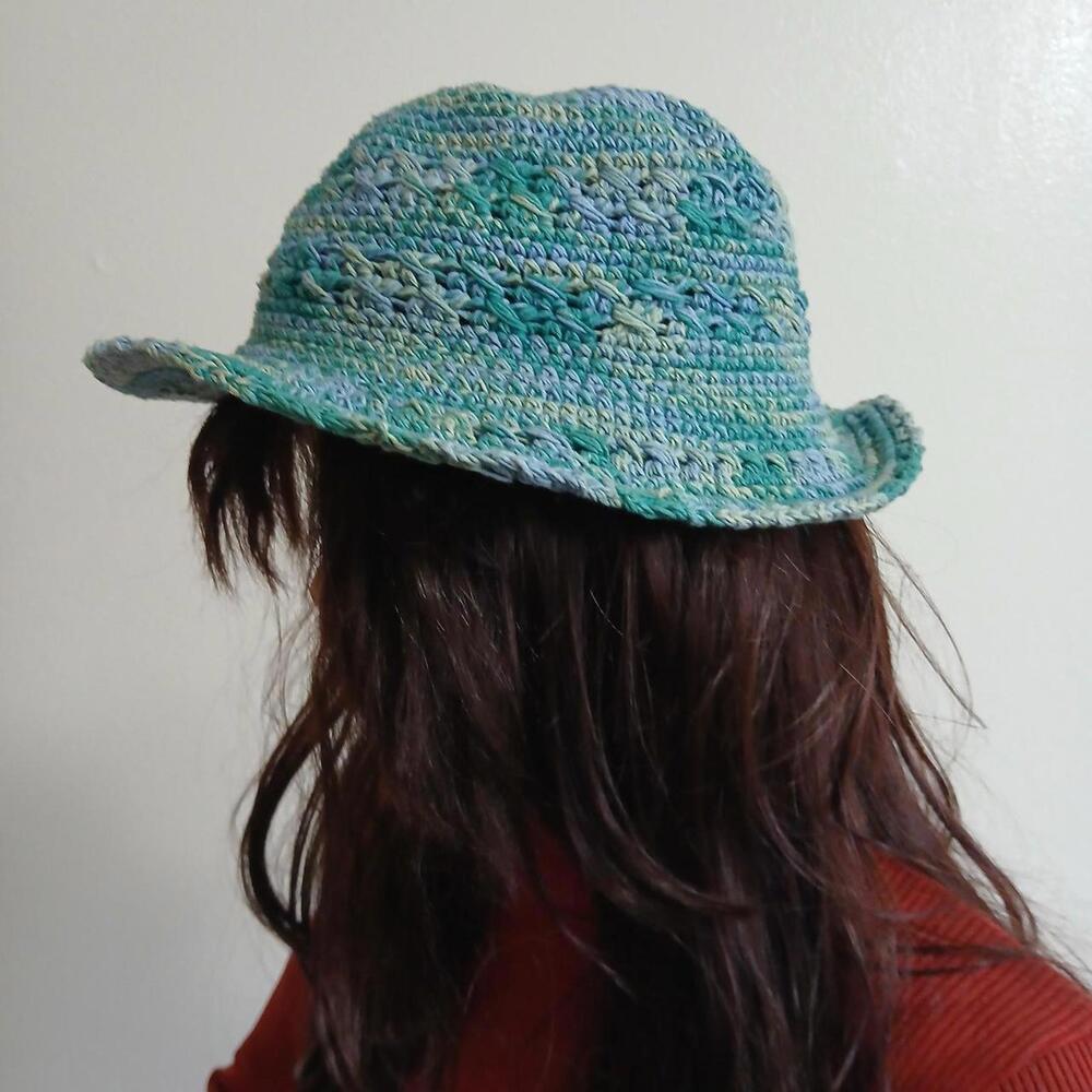 Vintage 90s‎ crochet teal bucket hat - Picture 3 of 4